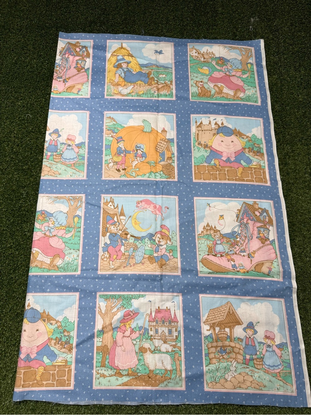 Vintage Nursery Rhymes Cotton Fabric Humpty Dumpty Jack & Jill Mary & Lamb 35x44
